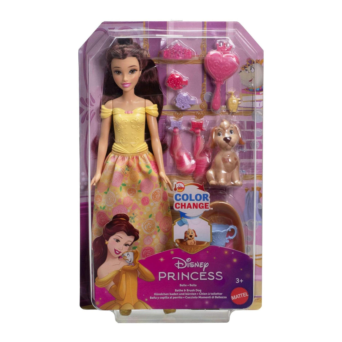 Belle Puppe und Hund mit Farbwechsel - Disney Princess