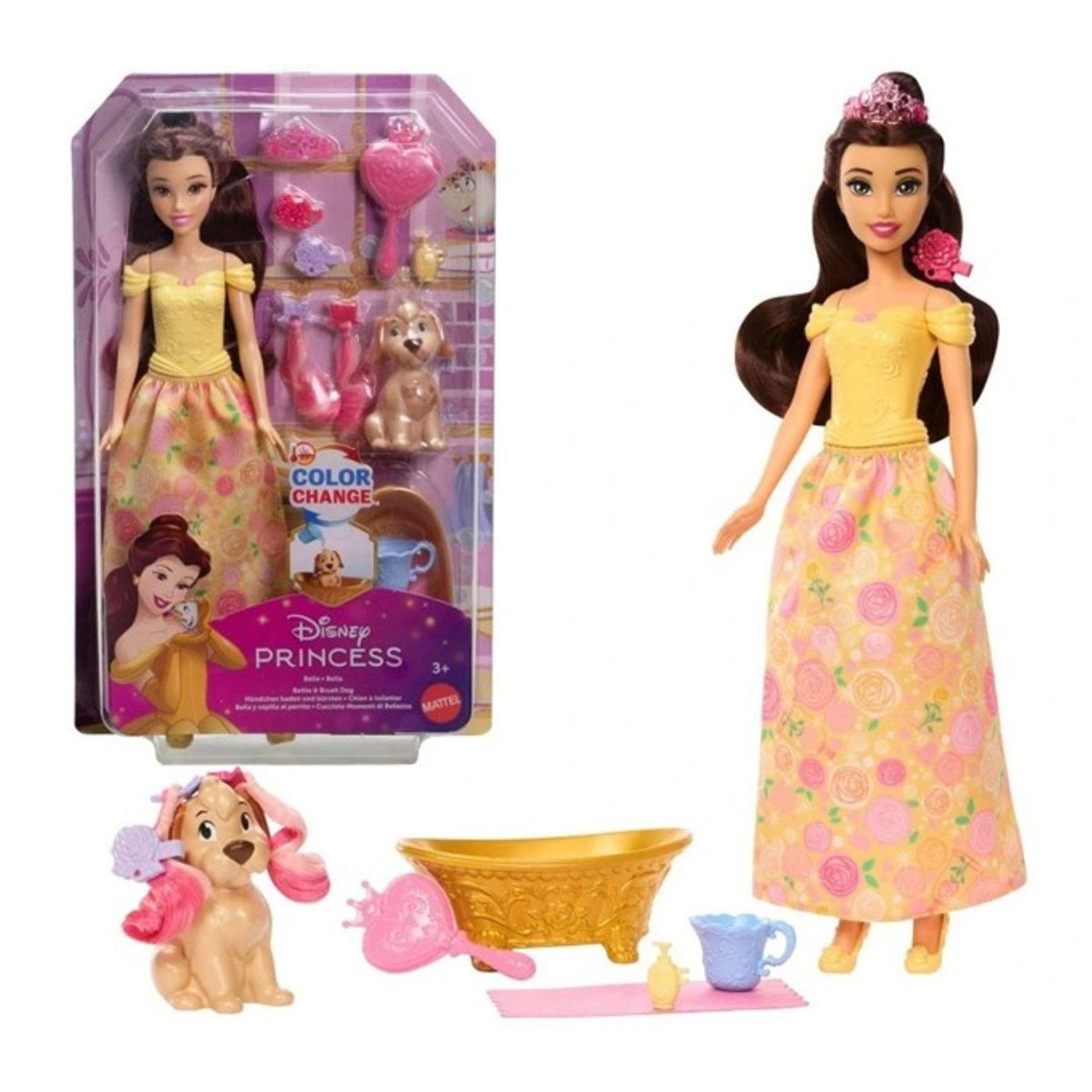 Belle Puppe und Hund mit Farbwechsel - Disney Princess