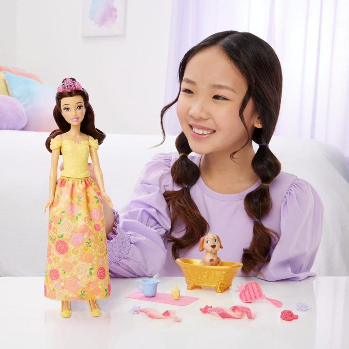 Belle Puppe und Hund mit Farbwechsel - Disney Princess